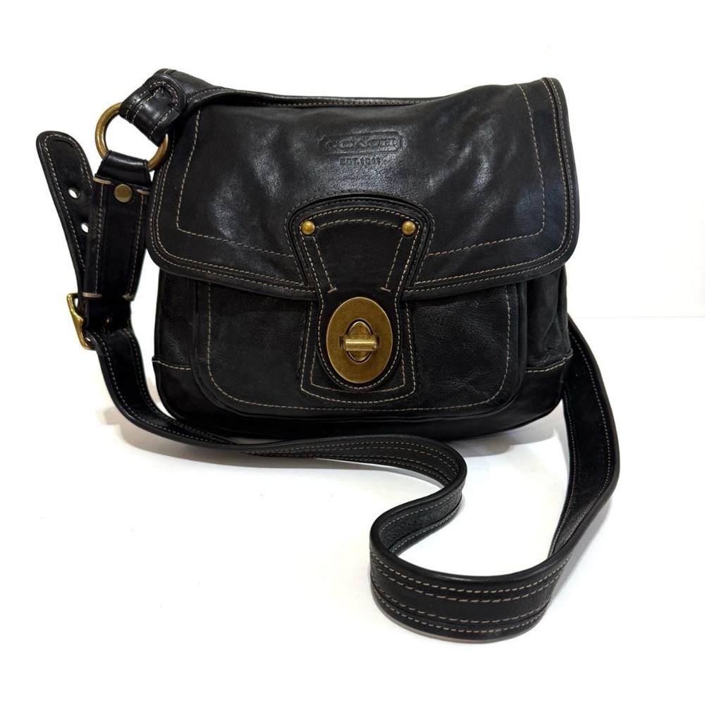 Coach 65th Anniversary Legacy Leather BLACK Hippie Crossbody Bag Purse Handbag.